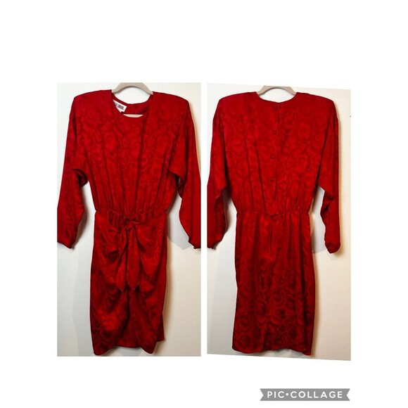 Maggy London Dresses & Skirts - Vintage Maggy London Red Silk Floral Dress 90s Tie Front Sz 10
